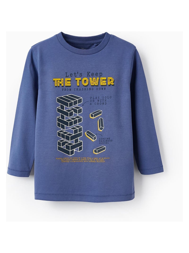 T-Shirt en jersey de coton pour garçon 'The Tower' manches longues  ACE CLUBS Bleu - Kiabi