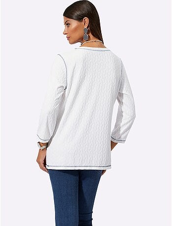 T shirt en jersey encolure en V et manches trois quarts - Taille standard - Helline