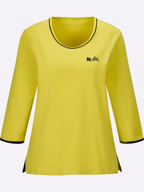 T-shirt en jersey fin à col rond et manches 3/4 avec broderie feel good - Taille standard - Witt - Kiabi T-shirt en jersey fin à col rond et manches 3/4 avec broderie feel good - Taille standard - Witt - Kiabi