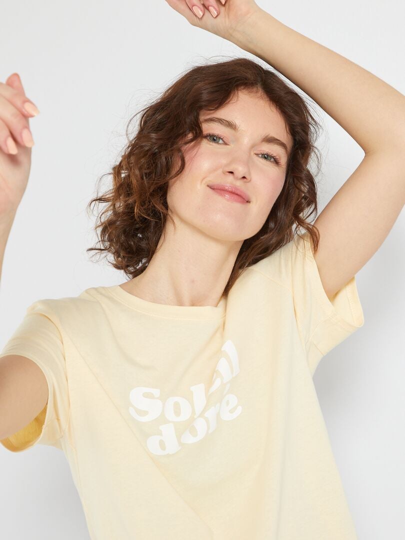 T-shirt en jersey imprimé Beige 'soleil doré' - Kiabi