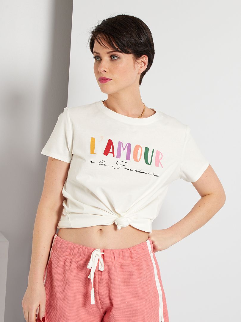 T-shirt en jersey imprimé blanc 'amour' - Kiabi