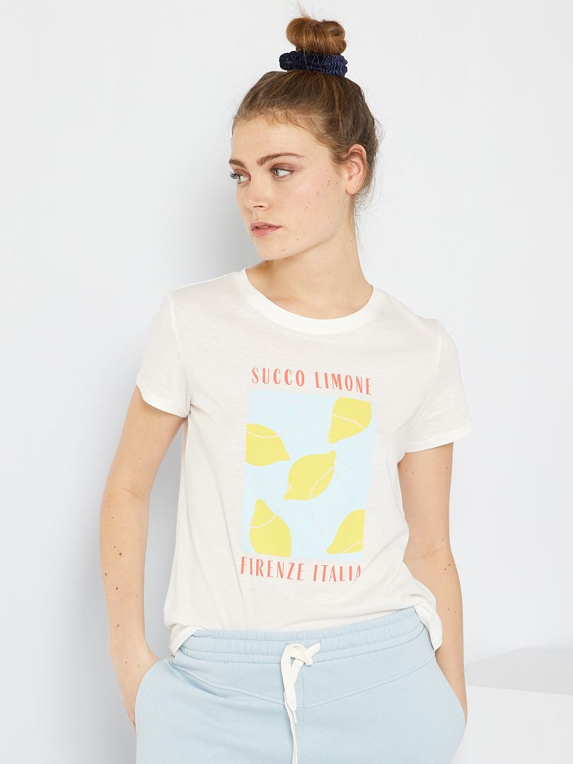 T-shirt en jersey imprimé Blanc 'citron' - Kiabi