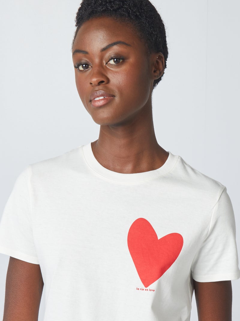 T-shirt en jersey imprimé Blanc 'coeur' - Kiabi