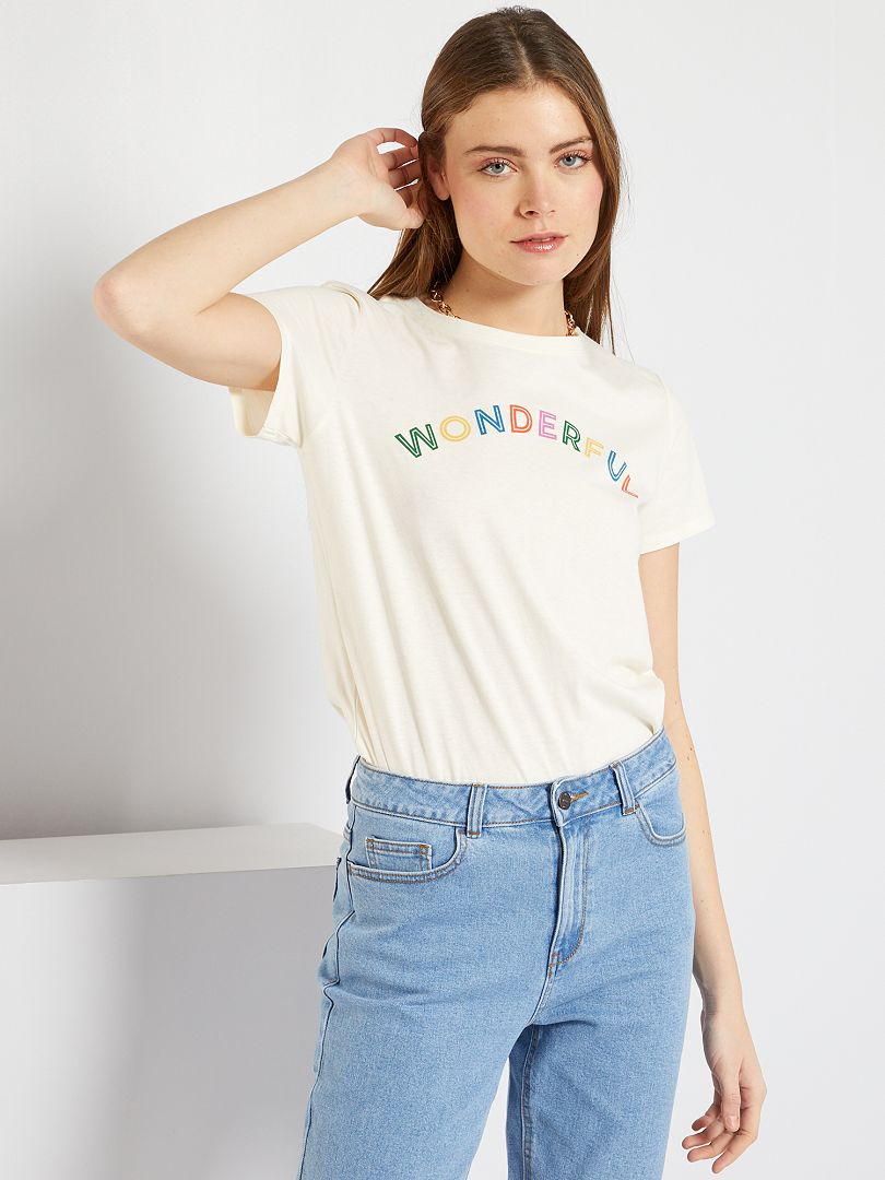 T-shirt en jersey imprimé Blanc 'wonderful' - Kiabi