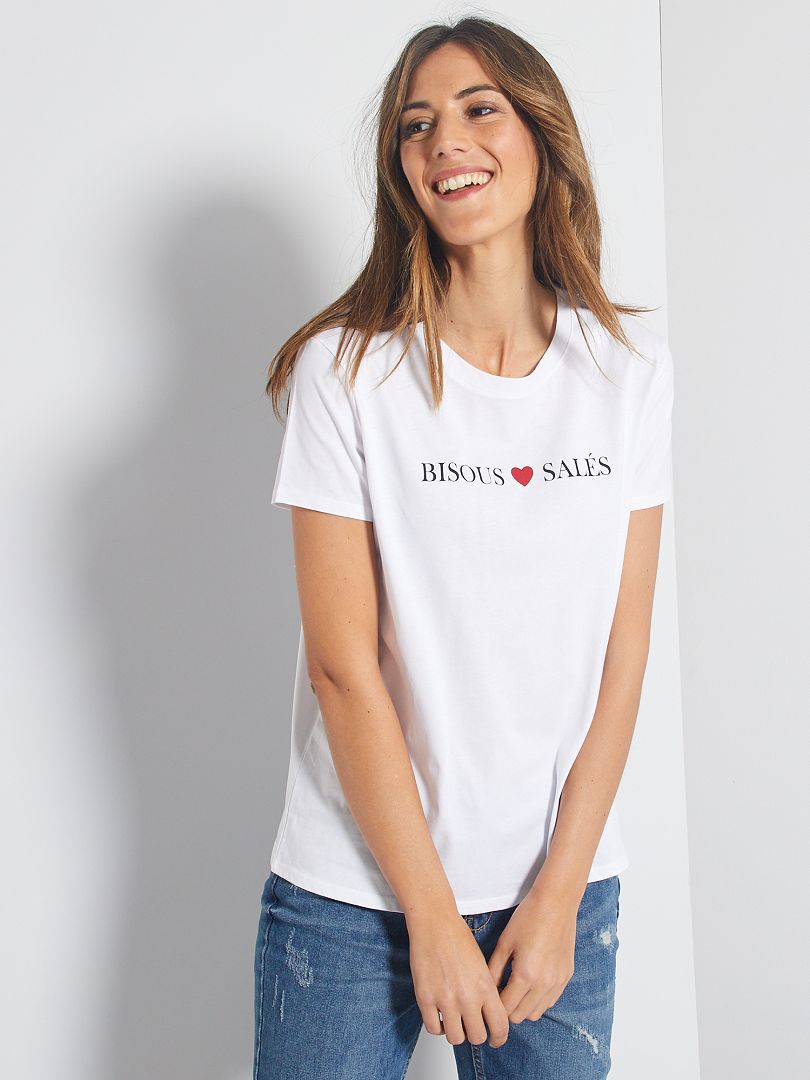 T-shirt en jersey imprimé blanc/message - Kiabi