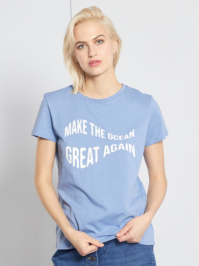 T-shirt en jersey imprimé bleu/océan - Kiabi