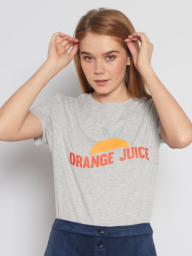 T-shirt en jersey imprimé gris 'orange juice' - Kiabi