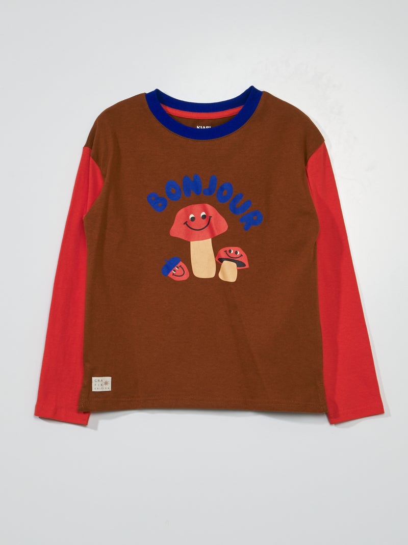 T-shirt en jersey imprimé Marron/orange - Kiabi