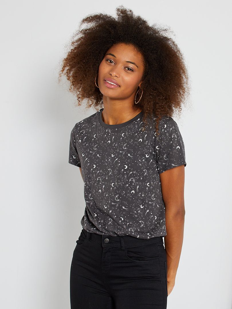 T-shirt en jersey imprimé noir lune - Kiabi
