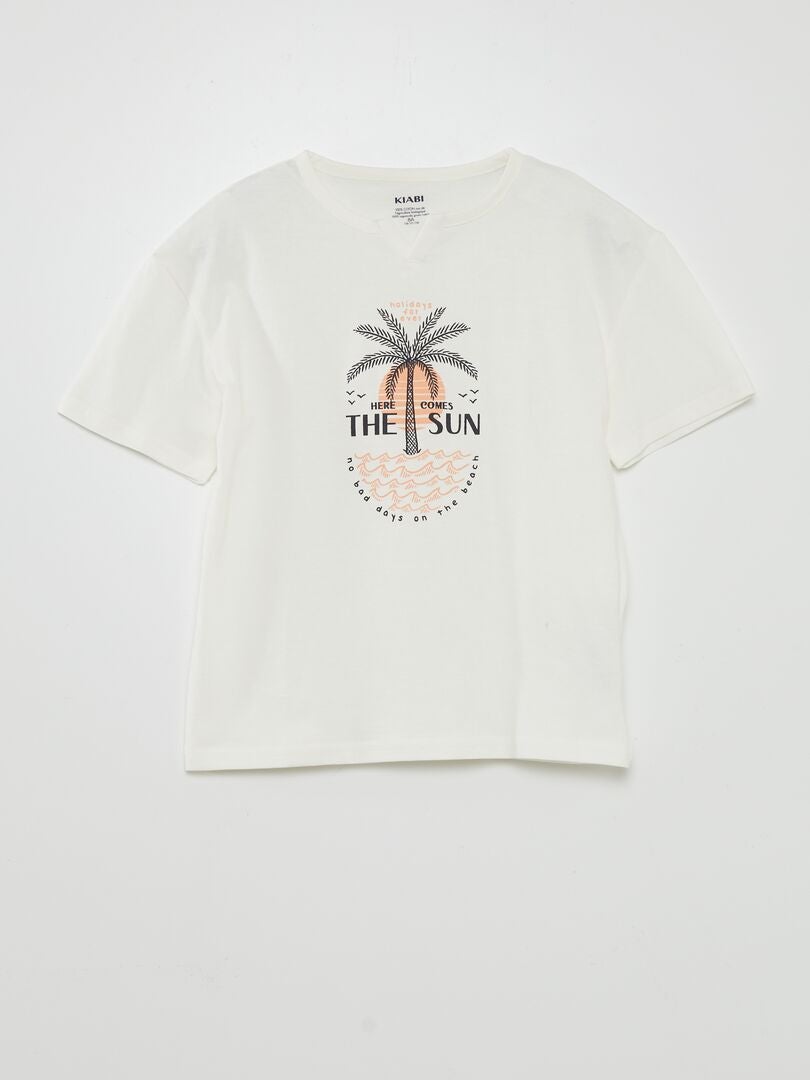 T-shirt en jersey imprimé 'palmiers' Blanc - Kiabi