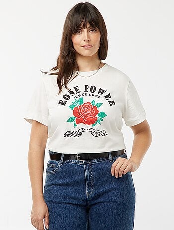 T-shirt en jersey imprimé 'rose' devant