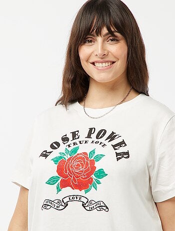 T-shirt en jersey imprimé 'rose' devant