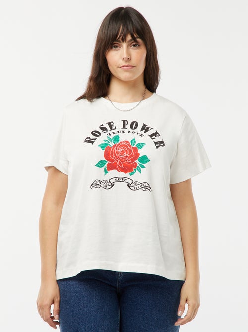 T-shirt en jersey imprimé 'rose' devant - Kiabi