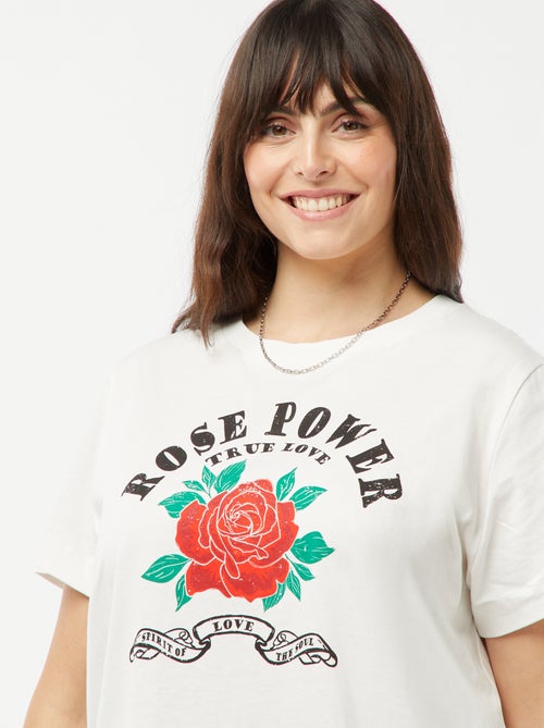 T-shirt en jersey imprimé 'rose' devant - Kiabi
