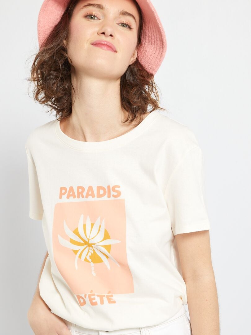 T-shirt en jersey imprimé Rose 'paradis' - Kiabi