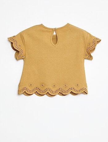 T-shirt en jersey manches courtes avec broderies anglaises