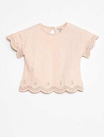 T-shirt en jersey manches courtes avec broderies anglaises