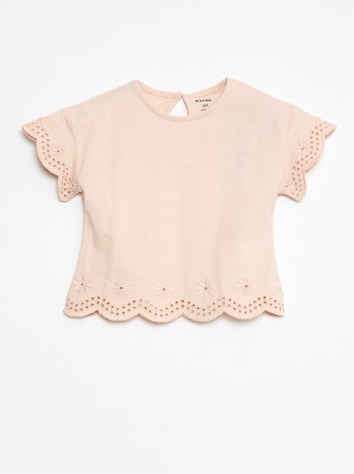 T-shirt en jersey manches courtes avec broderies anglaises - Kiabi