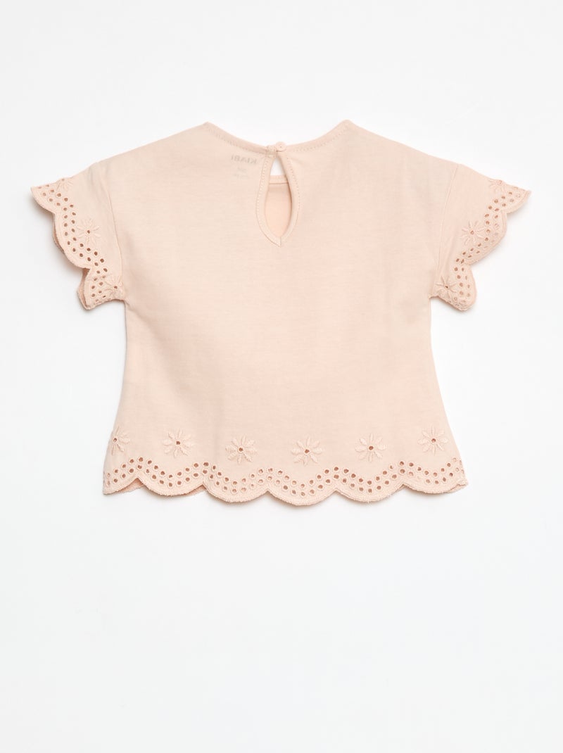 T-shirt en jersey manches courtes avec broderies anglaises Rose - Kiabi
