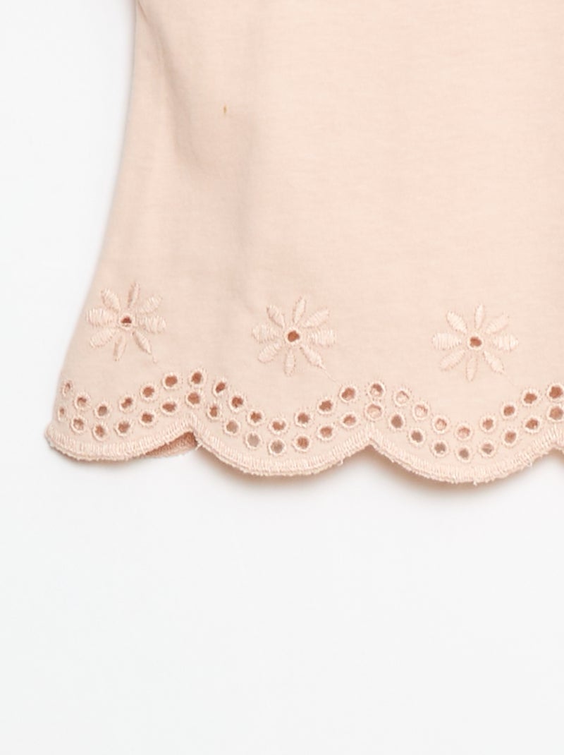 T-shirt en jersey manches courtes avec broderies anglaises Rose - Kiabi