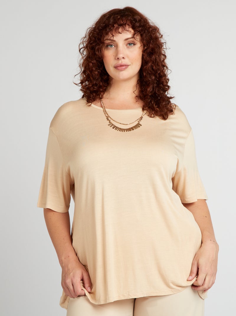 T-shirt en jersey manches courtes Beige - Kiabi