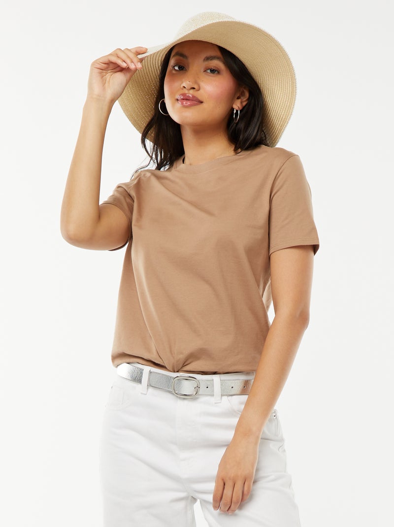 T-shirt en jersey manches courtes Beige - Kiabi