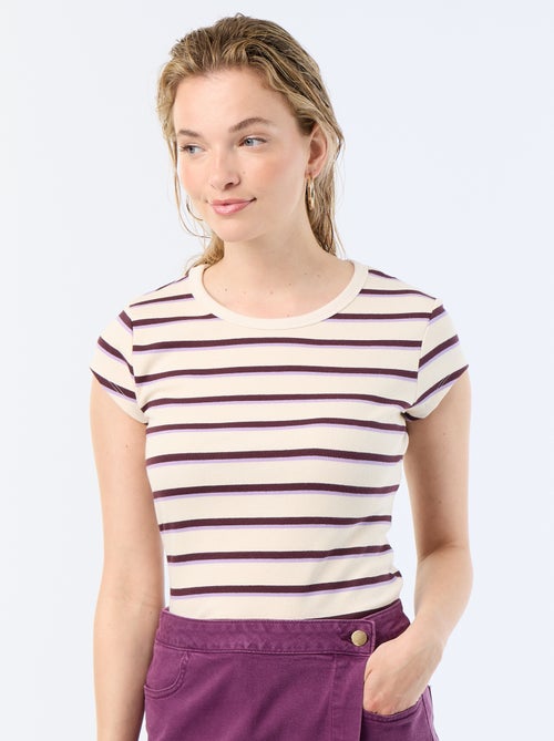 T-shirt en jersey manches courtes côtelé - Kiabi