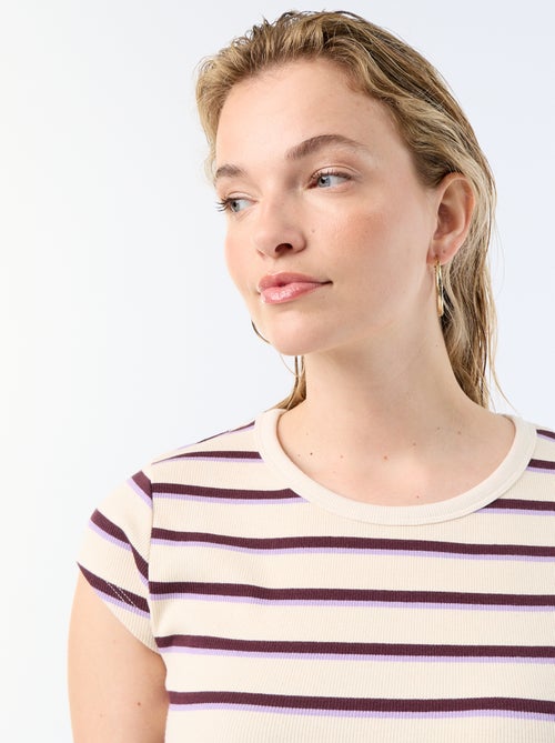 T-shirt en jersey manches courtes côtelé - Kiabi