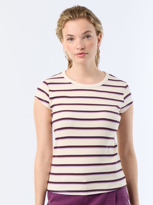 T-shirt en jersey manches courtes côtelé - Kiabi