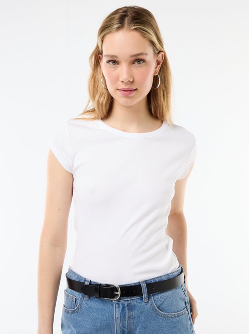 T-shirt en jersey manches courtes côtelé - Kiabi