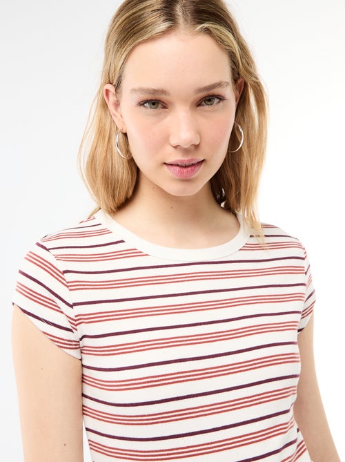 T-shirt en jersey manches courtes côtelé - Kiabi