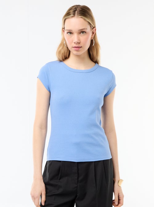 T-shirt en jersey manches courtes côtelé - Kiabi