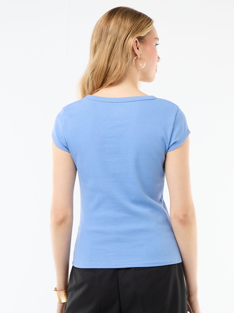 T-shirt en jersey manches courtes côtelé Bleu - Kiabi