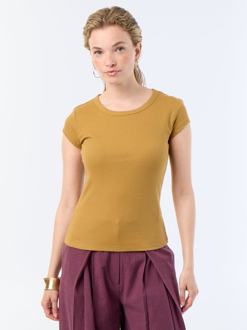 T-shirt en jersey manches courtes côtelé - Kiabi
