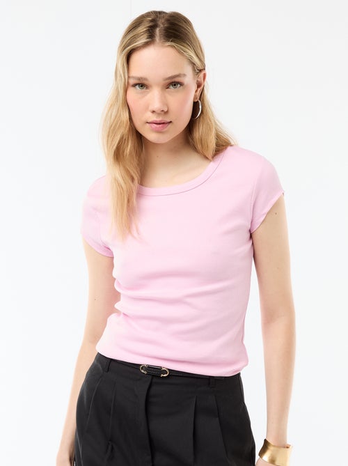 T-shirt en jersey manches courtes côtelé - Kiabi