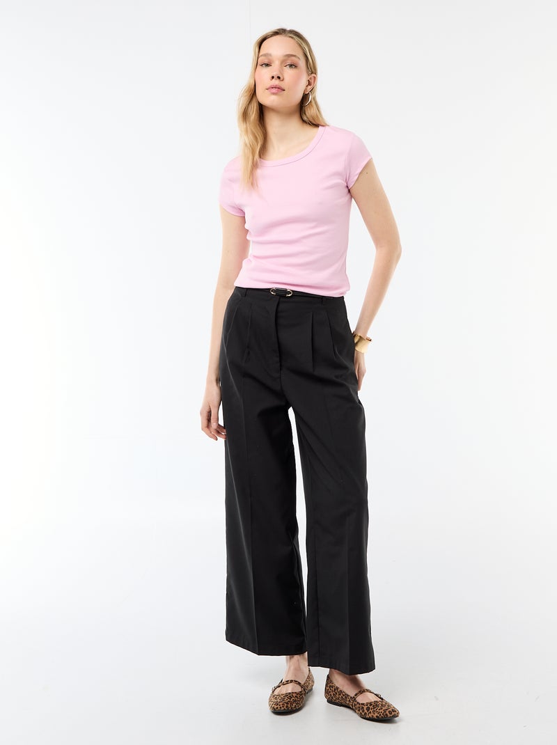 T-shirt en jersey manches courtes côtelé Rose - Kiabi