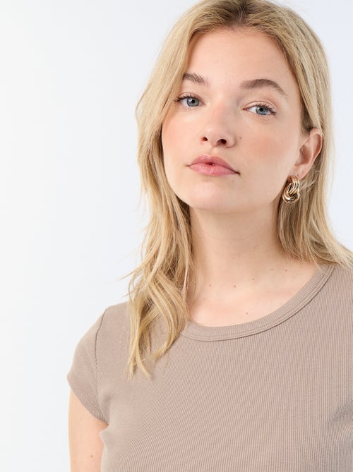 T-shirt en jersey manches courtes côtelé - Kiabi