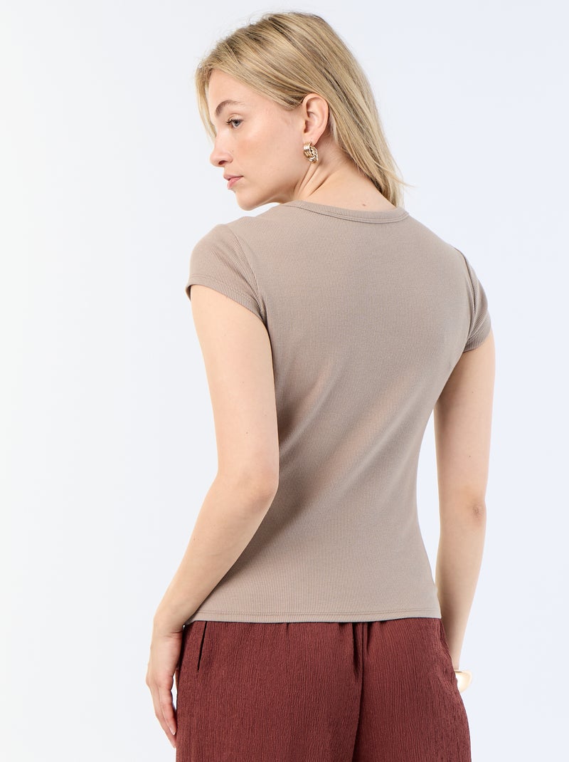 T-shirt en jersey manches courtes côtelé Taupe - Kiabi