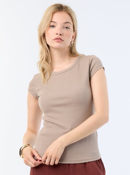 T-shirt en jersey manches courtes côtelé - Kiabi