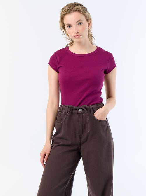 T-shirt en jersey manches courtes côtelé - Kiabi