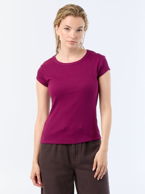 T-shirt en jersey manches courtes côtelé - Kiabi