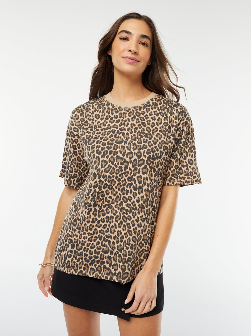 T-shirt en jersey manches courtes imprimé BEIGE - Kiabi