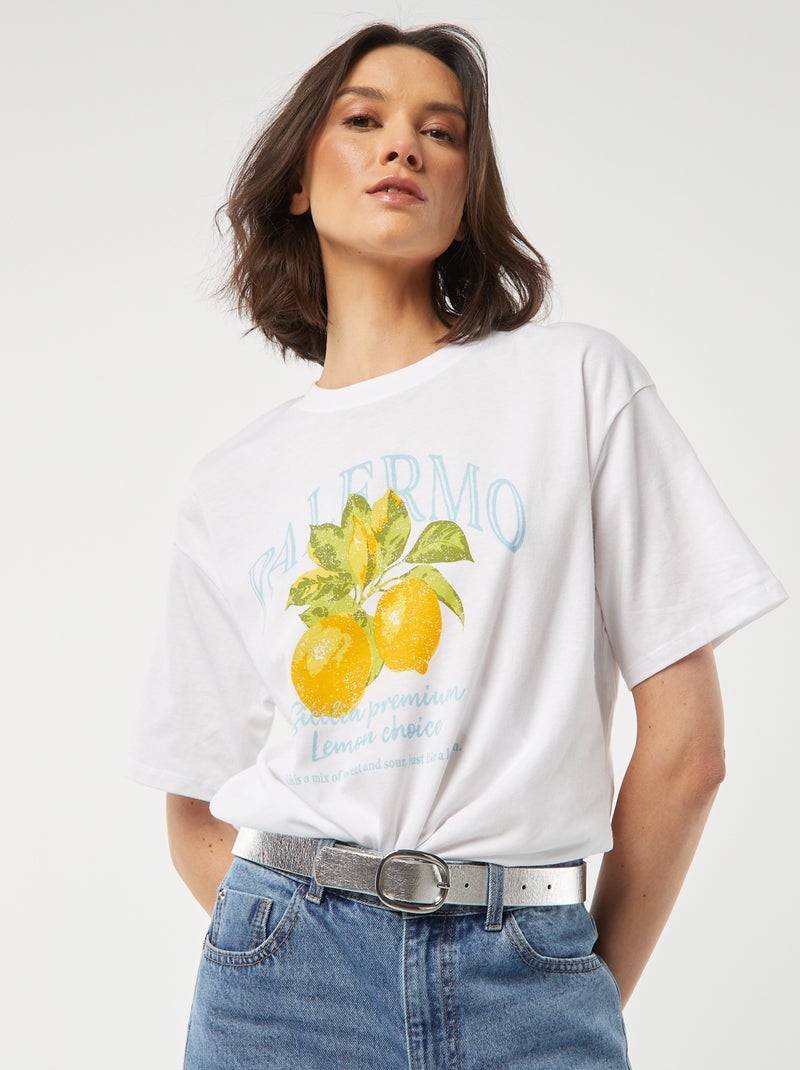 T-shirt en jersey manches courtes imprimé Blanc - Kiabi