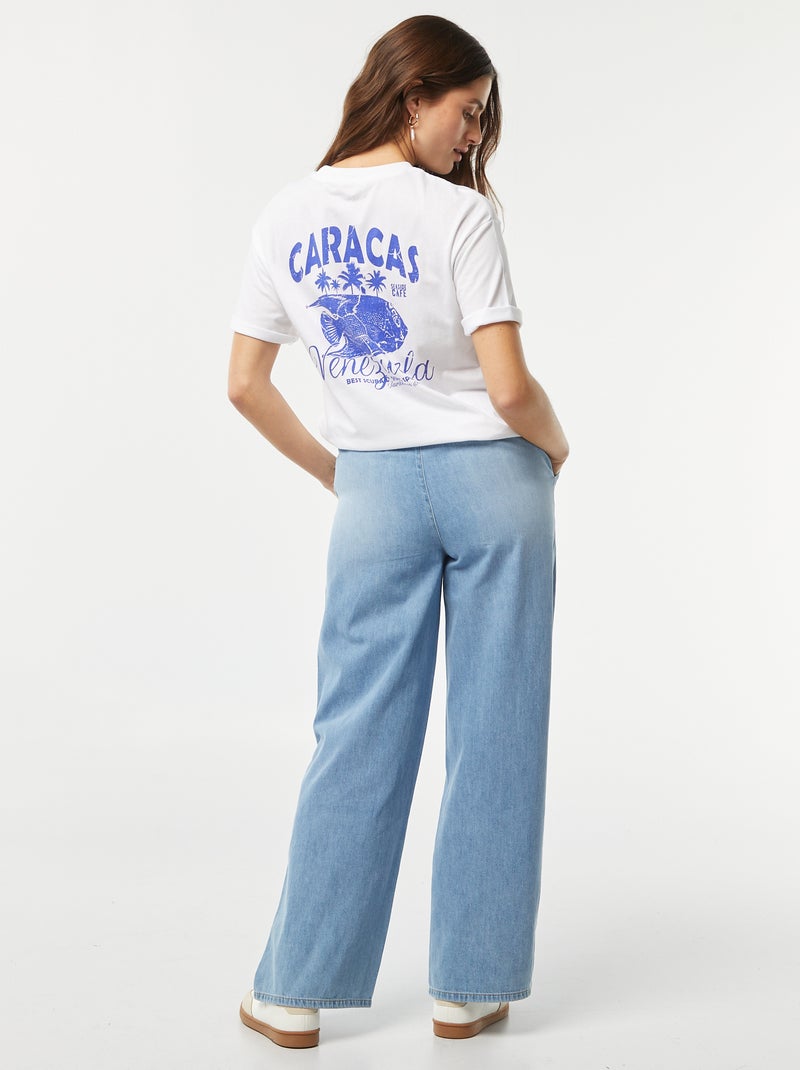 T-shirt en jersey manches courtes imprimé Blanc/bleu - Kiabi