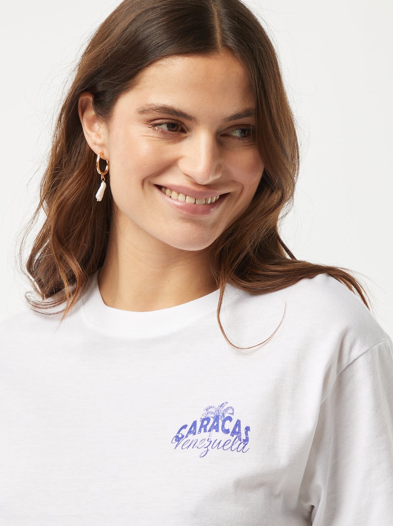T-shirt en jersey manches courtes imprimé Blanc/bleu - Kiabi