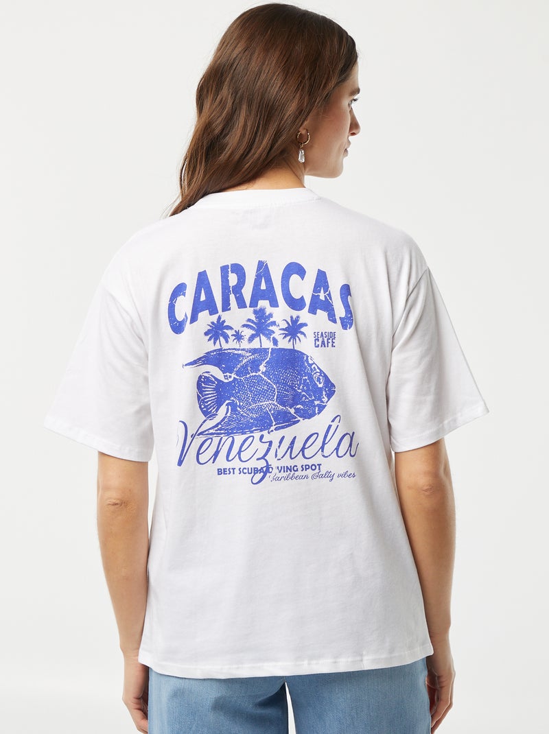 T-shirt en jersey manches courtes imprimé Blanc/bleu - Kiabi