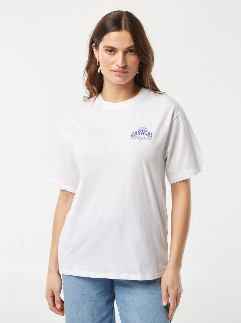 T-shirt en jersey manches courtes imprimé Blanc/bleu - Kiabi