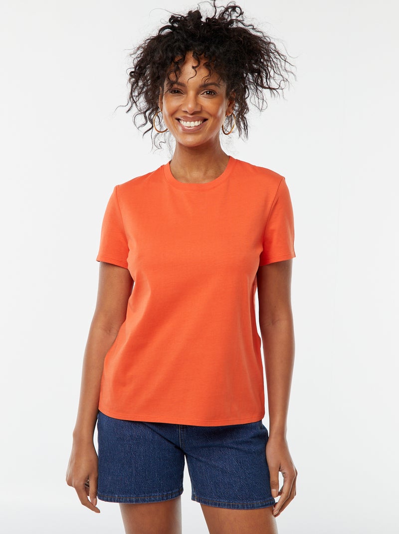 T-shirt Kushi Orange Floral - Taille UK16 (EU44), 100% Coton, Neuf Sans étiquettes