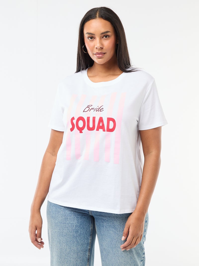 T-shirt en jersey manches courtes 'OUI' Bleu - Kiabi