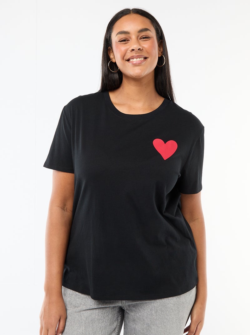 T-shirt en jersey manches courtes 'OUI' NOIR - Kiabi